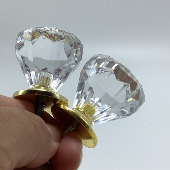 2 Diamond Shaped Clear Crystal Glass w/ Gold‎ Backplate Drawer Knobs - Picture 6 of 6
